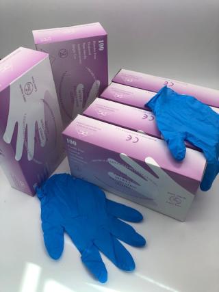 BLUE NITRILE GLOVES, SMALL SIZE, DISPOSABLE, 100 PER BOX, POWDER FREE